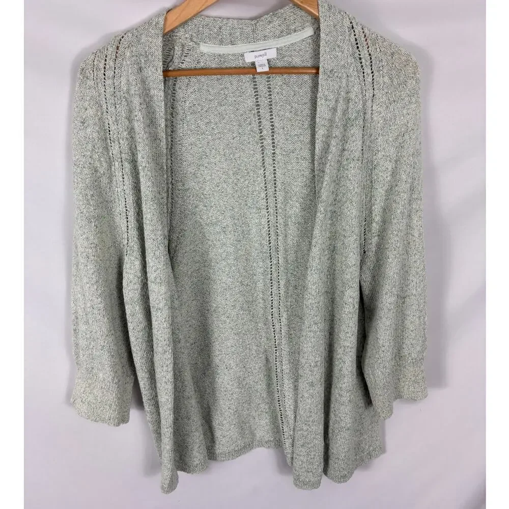 J Jill Pure Jill Light Green White Knit Cardigan Size Large